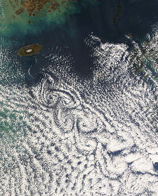 Karman Vortex Street cloud pattern off South Korea (source)